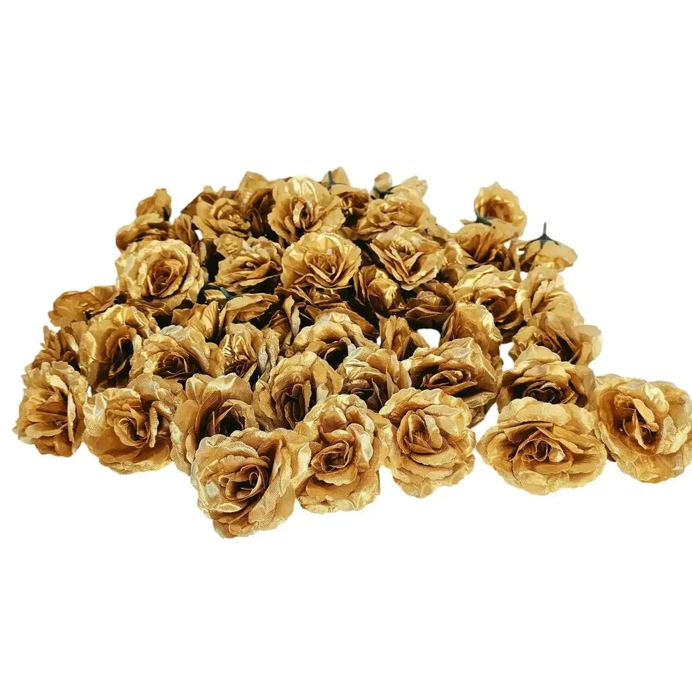 70 Gold Artificial Silk Rose Heads 3 Inch Wedding Craft Floral Decor Flowers DIY